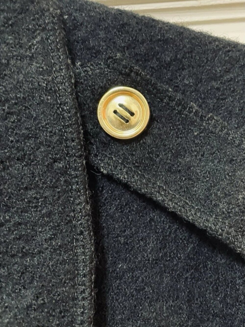SANDRO Black 100% Wool Double Breasted Gold Button Peacoat Sz L - Picture 9 of 11